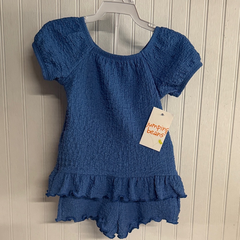 Jumping Beans Blue Girls' Puff Sleeve Top and Shorts Two-Piece Set